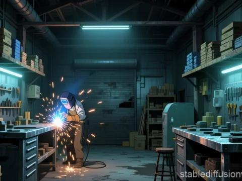 Welder Working in an Abandoned Warehouse