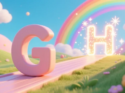 Whimsical 3D Letters G and H with Rainbow and Sparkles