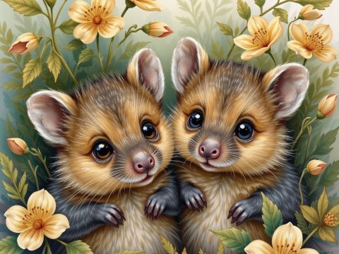 Whimsical Baby Quokkas Among Yellow Flowers