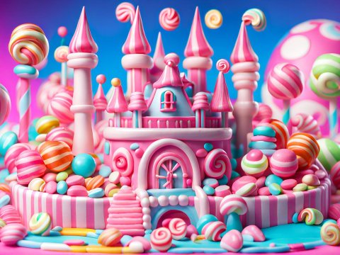 Whimsical Candy Castle in a Colorful Sweet Wonderland