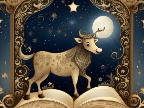 Whimsical Deer Under Moonlight in Storybook Frame