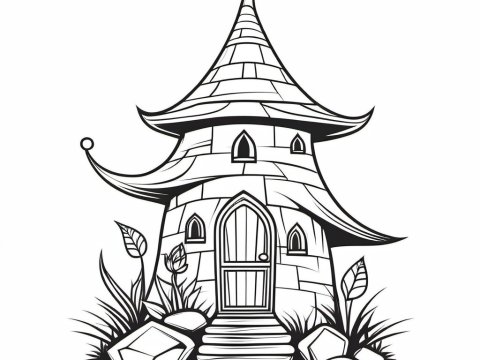 Whimsical Fairy Tale House Line Art