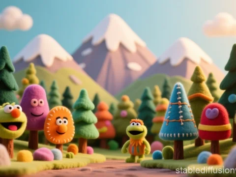 Whimsical Felt Puppet Mountain Diorama