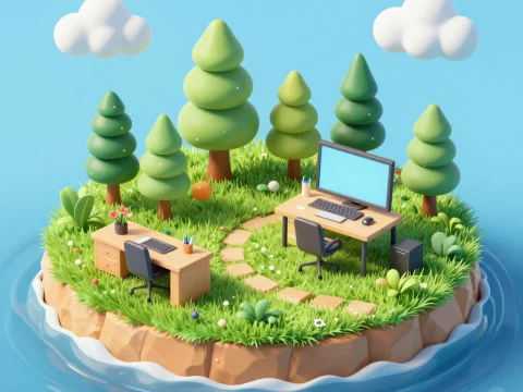 Whimsical Floating Island Office Workspace