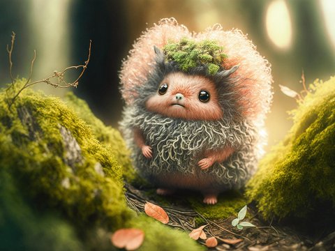 Whimsical Forest Creature with Mossy Crown