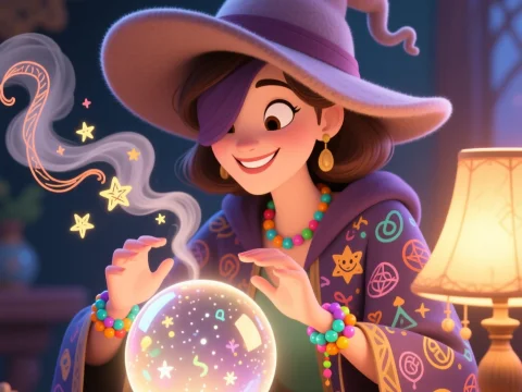 Whimsical Fortune Teller with Magical Crystal Ball