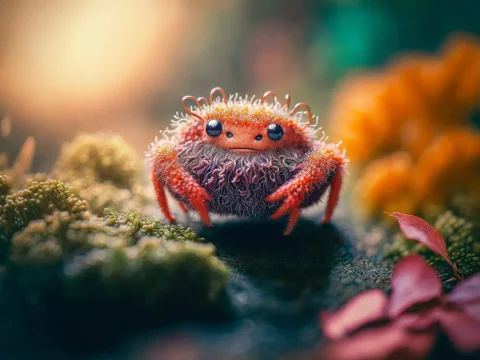 Whimsical Furry Crab in a Fantasy Forest