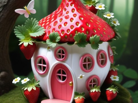 Whimsical Strawberry Cottage in Enchanted Forest