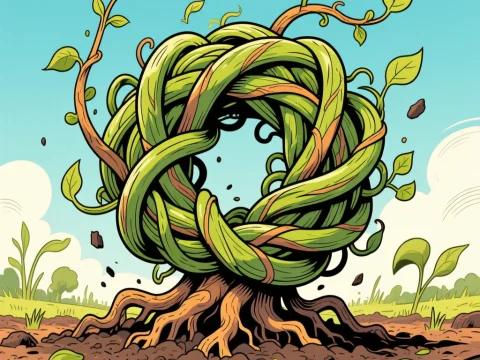 Whimsical Tree with Twisted Vines in Cartoon Style