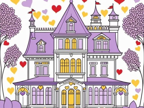 Whimsical Victorian House with Heart Motifs