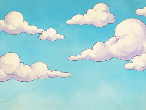 Whimsical Vintage Style Sky with Puffy Clouds