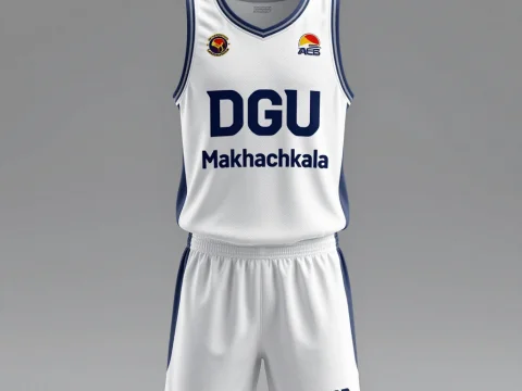 White Basketball Jersey Mockup with DGU Makhachkala Design