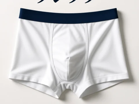 White Boxer Trunks with Navy Waistband