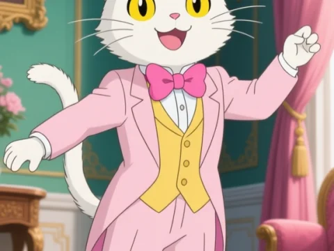 White Cat in Colorful Tuxedo and Top Hat