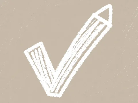 White Crayon Checkmark Doodle on Beige Background