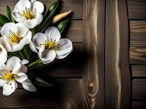 White Flowers on Dark Wooden Surface