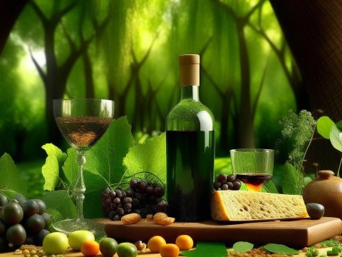 Wine and Cheese Picnic in a Lush Forest