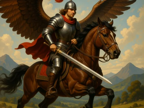 Winged Knight Charging on Horseback