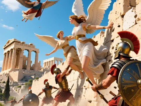 Winged Women and Ancient Warriors Besieging the Acropolis