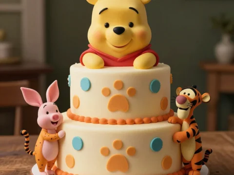 Winnie the Pooh Themed Two-Tier Cake with Piglet and Tigger