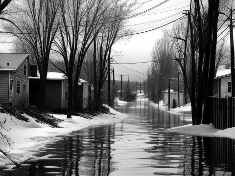 Winter Flooded Street After the Storm