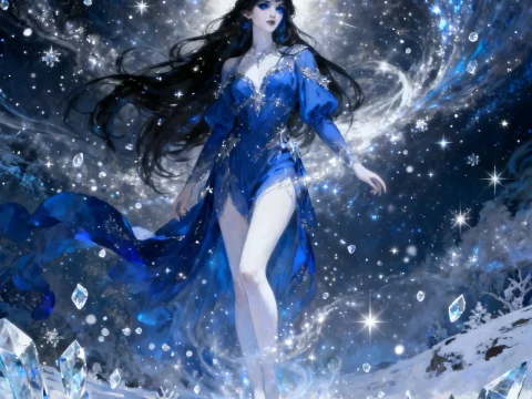 Winter Goddess Morana in a Mystical Snowy Realm