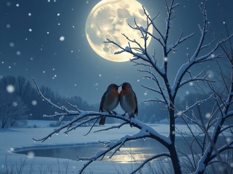 Winter Night Romance Under the Full Moon