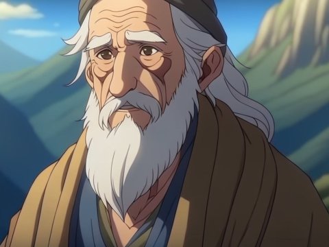 Wise Elder in Serene Mountain Landscape