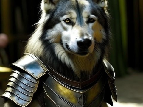 Wolf in Detailed Medieval Armor