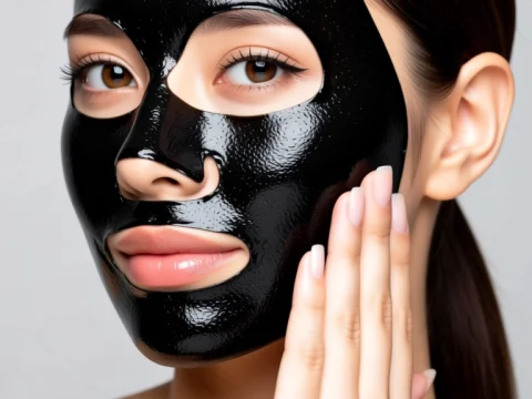 Woman Applying Black Peel-Off Facial Mask