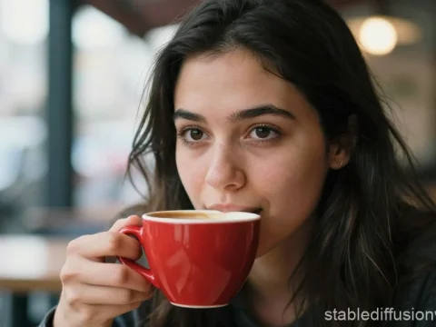 Woman Enjoying Coffee in Cozy Cafe