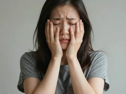 Woman Expressing Emotional Distress with Hands on Face