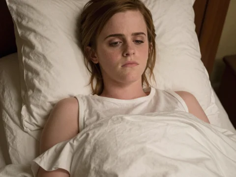 Woman Lying in Bed with Thoughtful Expression