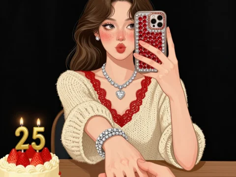 Woman Taking Selfie Holding Hands on 25th Birthday