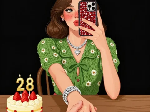 Woman Taking Selfie Holding Hands on Birthday