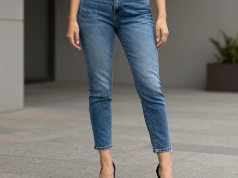 Woman Wearing Tight Blue Jeans and Black Heels