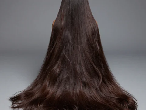Woman with Floor-Length Thick Hair from Back