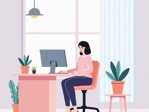 Woman Working at Desk in Modern Office