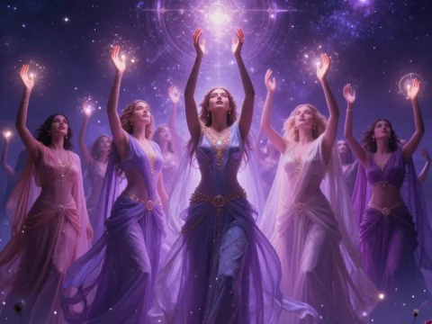 Women of Cosmic Energy in Ethereal Flowing Gowns