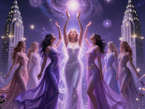 Women of Cosmic Power in Ethereal Evening Gowns