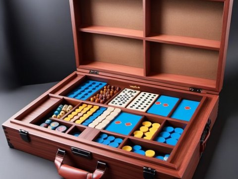 Wooden Backgammon and Domino Set in Carrying Case