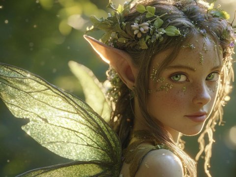 Woodland Pixie with Glowing Wings in Enchanted Forest