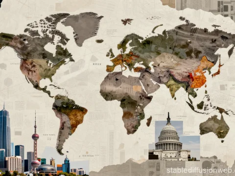 World Map with Urban and Political Landmarks