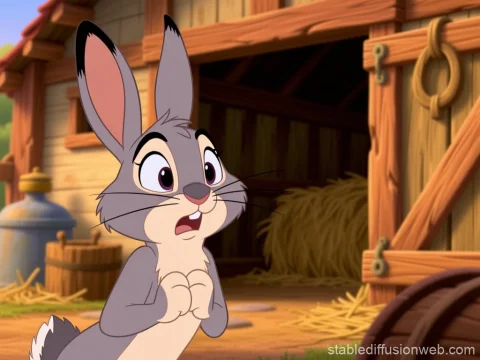 Worried Rabbit in a Barn