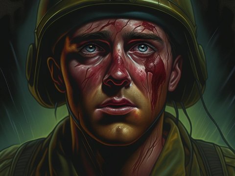 Wounded Soldier in Intense Realistic Portrait