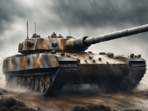 WW2 Tiger Tank in Rainy Battlefield