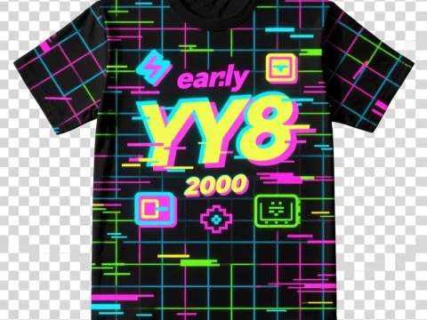 Y2K Retro Neon Grid T-Shirt Design