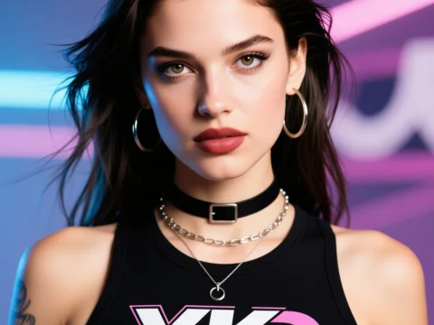 Y2K Style Woman with Hoop Earrings and Choker