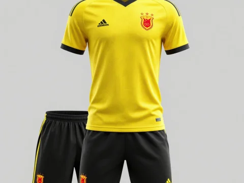 Yellow and Black Soccer Kit with Red Crest