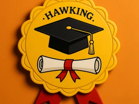 Yellow Graduation Badge with Cap and Diploma